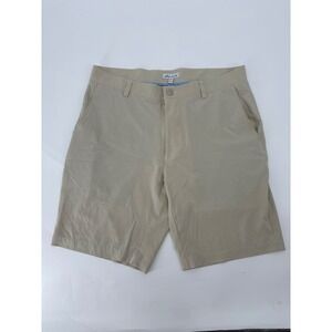 Peter Millar Mens Khaki Performance Golf Shorts Size 34 Tan Stretch Flat Front